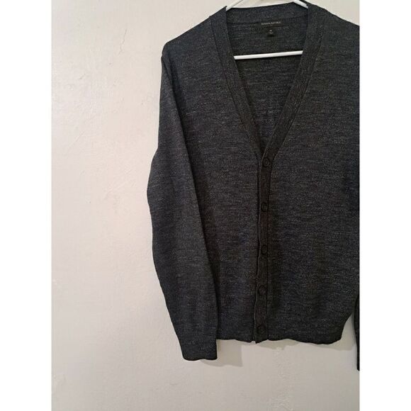 Banana Republic Mens Medium Charcoal Gray EVERYDAY CARDIGAN Sweater 100% Cotton - Picture 3 of 9